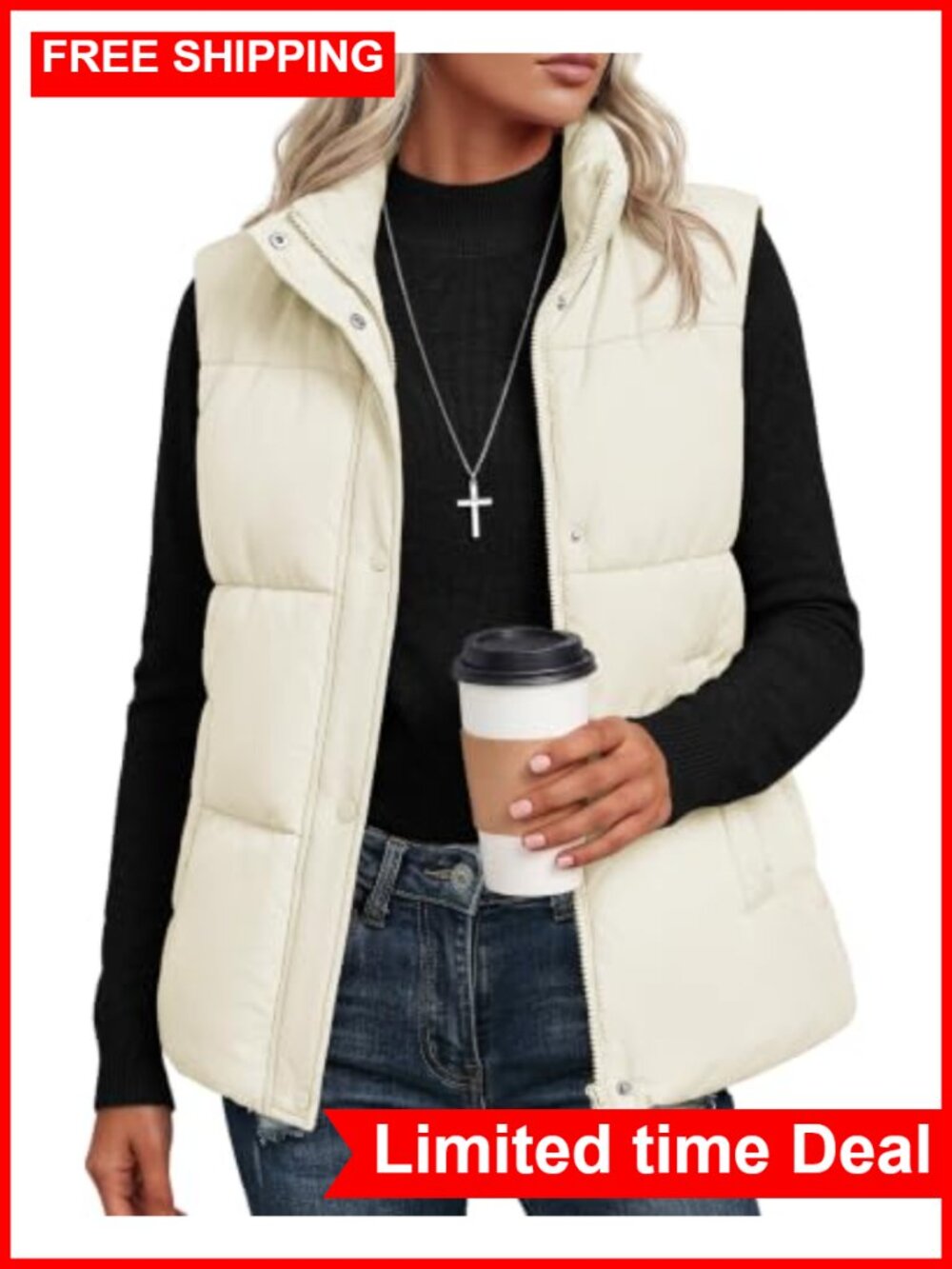 Women's Quilted Puffer Vest Duck Down Zip Warm Winter Coat